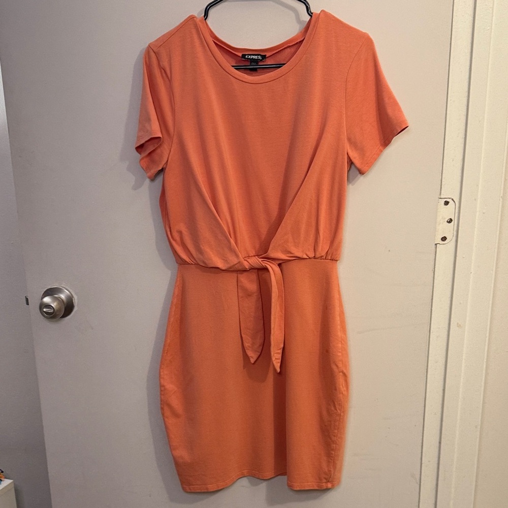 Express Coral Tie-Waist Mini Dress